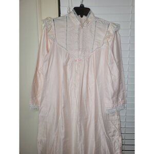 VTG Pale Pink Satin Nightgow Lace Trim Embroidery M Granny core cottage prairie